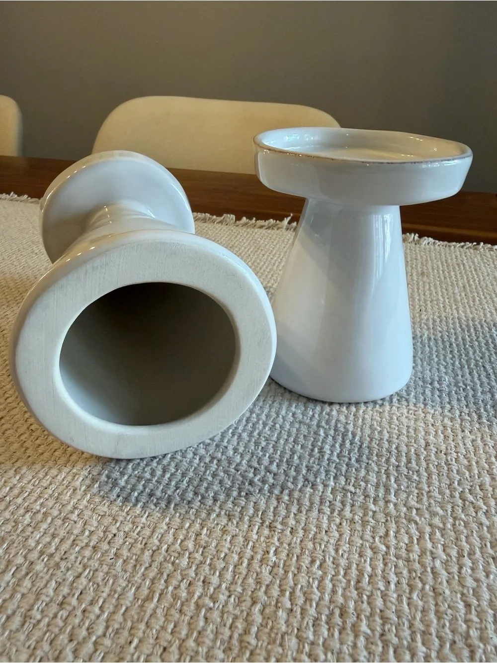 Crate&Barrel Marin White Ceramic Candle Holders - Taper & Pillar Set